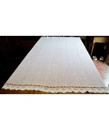Vintage Hand Crocheted White Blanket Bedspread Coverlet 74 x 54&quot; - £43.50 GBP