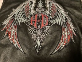 Harley Davidson VTG Womens Black Leather  Embroidered Wings Vest Large - $224.40