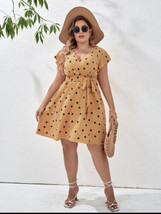 Shein Polka Dot Butterfly Sleeve Belted Dress Plus Size 1X or 14 Gold Black - £9.95 GBP