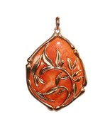 Vtg 2&quot; Signed Monet Gold Tone Leaf Necklace Pendant Faux Carnelian Coral... - €25,85 EUR