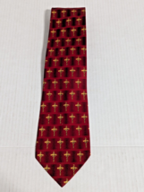 Parquet Gold Celtic Cross Red Christian Necktie Tie Hand Made Polyester - £10.60 GBP