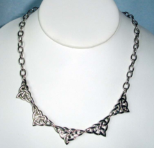 Lenox Celtic Interlace Love Knot Statement Necklace 17&quot; Silverplate USA New - £26.29 GBP