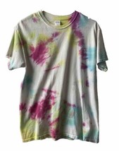 Gildan Tie Dyed Hippie T Shirt Medium Short Sleeve Crew Neck Pink Teal - £6.10 GBP