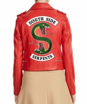 Women&#39;s Fashion Red Snake Patch Slim fit Leather Jacket - Free Shipping - £61.98 GBP