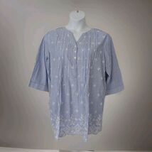 Woman Within Large 18/20 Tunic Top Eyelet Embroidered Cottage core Blue ... - $18.80
