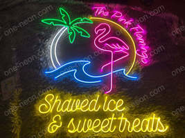 The Pink Flamingo Shaved Ice &amp; Sweet Treats | LED Neon Sign - £372.85 GBP