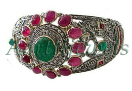 Victorian 8.02ct Rose Cut Diamond Emerald Ruby Bracelet Vintage Jewelry ... - $1,805.76