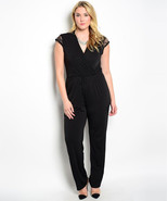 H.B.G.B. Womens Wrap Front Jumpsuit Lace Cap Sleeves Black Plus Size 1X - £39.28 GBP