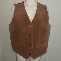 Route 66 Brown Leather Vest Women&#39;s Large Front Leather Back Polyester  - £13.98 GBP