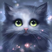 Diamond Painting Kit, Cartoon Soft Gray Cat, full square, 45x45cm, USA, ... - $28.99