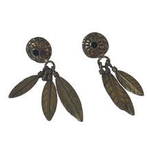 Vintage Brass Dream Catcher Earrings with Black Center Stone - $20.09