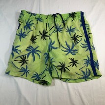 Vintage Nautica Swim Trunks Shorts Mens L Neon Green Palm Trees Mesh Lined - £11.06 GBP