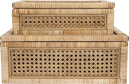 A Set Of Two Creative Co-Op Cane And Rattan Display Boxes With Glass Lids Is - £125.90 GBP