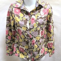 Boden Sz 8 Shirt Brown Multi Color Floral Button Down Long Sleeve Cotton Top - £14.70 GBP