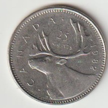 1982 Canadian The caribou Deer Twenty Five Cents Queen Elizabeth II coin KM#74 . - £1.53 GBP