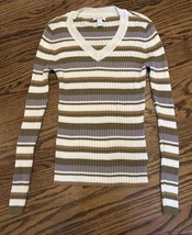 Nine West V-Neck Stripe Sweater Ivory Multi Size Medium - £13.13 GBP