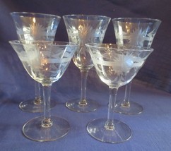 Vintage Etched Flowers Leaves Optic Panel Bowl Wine &amp; Champagne glasses MCM - £39.96 GBP