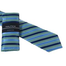 Men's Nautica Tie and Hankie Set Woven Silky Feel #Nautica-7 Green Blue image 2