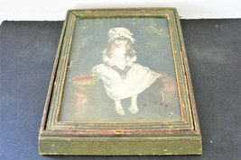 Vintage 1900s Wooden Box w/Hand Colored Print of a Young Girl on Bench Portrait. - £27.40 GBP