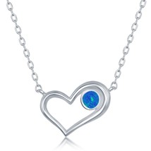 Sterling Silver Blue Inlay Opal Circle Open Heart Necklace - £22.07 GBP