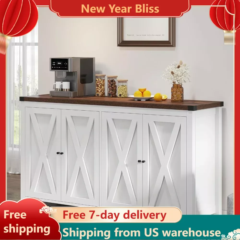 Sideboard Buffet Cabinet with Storage, 55&#39;&#39; Large Kitchen Storage Cabinet, Wo - £226.72 GBP