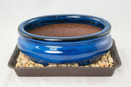 Oval Blue Glazed Shohin Bonsai / Succulent Pot + Tray + Rock + Mesh Combo 5&quot;/6&quot;  - £19.17 GBP+