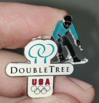 USA Olympics Team Double Tree Enamel Lapel Pin Winter Olympics Downhill Skier - £10.97 GBP