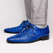 Men's Shoes genuine caiman crocodile dress derby Lacio Electric Blue image 9