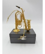 Vintage Gold Tone Saxophone &amp; Euphonium Brass Instrument Christmas Ornam... - $49.50