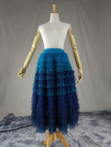 Blue Green Tiered Tulle Skirt Women Custom Plus Size Long Tulle Skirt Outfit image 5