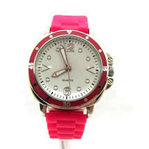 Ladies Silver Tone Watch Silicon Bright Pink Color Buckle Band Brand Unknown - £3.12 GBP