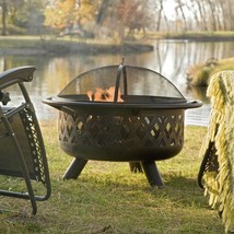 36-inch Bronze Fire Pit with Grill Grate Spark Screen Cover - £292.82 GBP