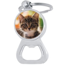 Cute Kitten Cat Bottle Opener Keychain - Metal Beer Bar Tool Key Ring - £8.60 GBP