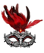 Red Black Dot Feather Masquerade Mardi Gras Metal Crown Mask Prom - $498.45 MXN