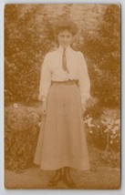 RPPC Victorian Woman Portrait In Garden Of Daisies Postcard O27 - £7.01 GBP