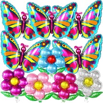 , Colorful Flower And Butterfly Balloon Set- Pack Of 10 | Butterfly Myla... - £15.01 GBP