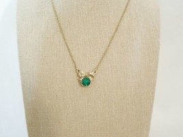 Department Store 15&quot; Gold Tone Green Stone Ribbon Pendant Necklace  F354 $28 - £9.77 GBP