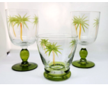 LAURIE Gates GATES WARE Three BAHAMA PALM TREE Glasses Goblets Clear &amp; G... - $29.99