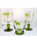 LAURIE Gates GATES WARE Three BAHAMA PALM TREE Glasses Goblets Clear &amp; G... - £23.58 GBP