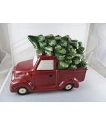 Red Pick Up Truck Ceramic 2 Pc Cookie Jar Christmas Tree 10x6.5x6 - $44.61 CAD