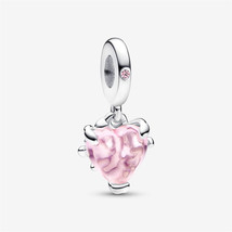 S925 Sterling Silver Pink Family Tree &amp; Heart Dangle Charm,Gift For Her - $13.99