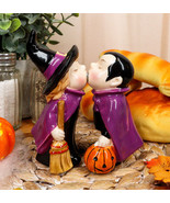 Ebros Halloween Witch Kissing Vampire Salt And Pepper Shakers Set Cerami... - £13.56 GBP