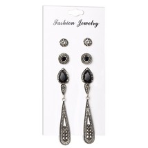 9 Design Vintage Water Drop Crystal Earrings Set For Woman Black Stone Silver Co - £7.56 GBP