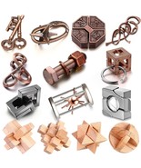 14 Pcs Brain Teaser Puzzle Logic Metal Puzzle For Adult Kid Metal Wooden... - $47.99