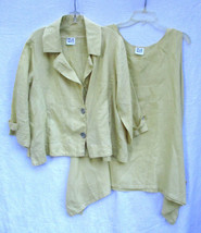 Planet All Linen 2 Piece Jacket and Handkerchief Shirt Set Lagenlook OS Yellow - £37.35 GBP