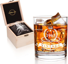 61st Birthday Gifts for Men 12 oz,1963 Whiskey Glass in Valued Wooden Box - £7.52 GBP