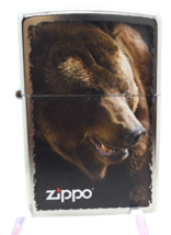 Brown Bear Design Zippo Lighter Satin Chrome Finish - £23.69 GBP