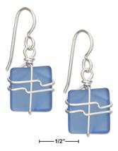 Sea Glass Earrings Sterling Silver Wire Wrapped Cornflower Blue Square earring - £54.34 GBP+