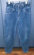 Vintage French Navy Paper Bag Waist Mom Jeans Fits 4 6 USA Made - $13.86