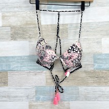 Victorias Secret Swim The Fabulous Strappy Tassel Bikini Bra Black Pink 34C - $39.59